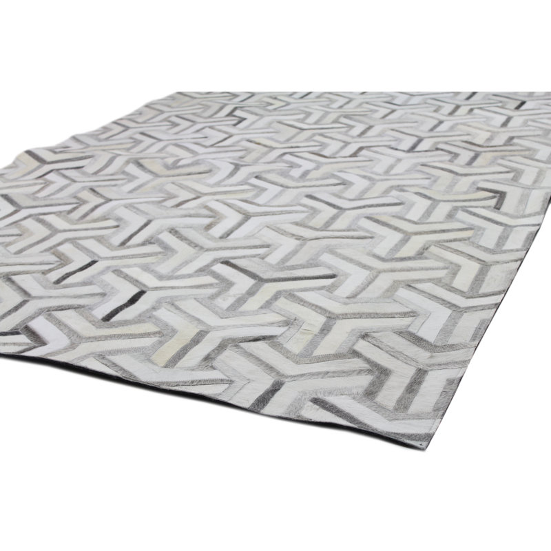 Darya Home Handmade Cowhide Leather Gray/White Rug Wayfair